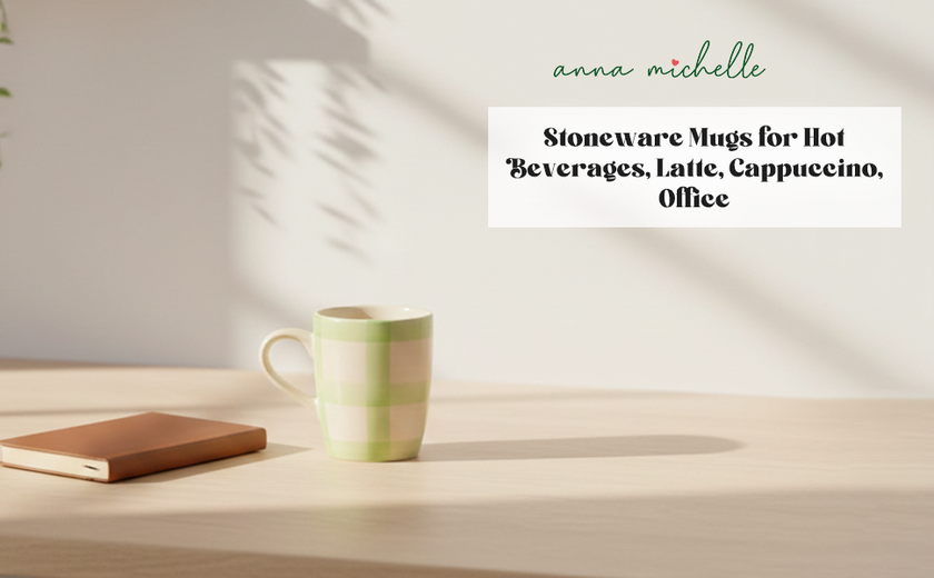 Checked Handmade & Hand-Painted Stoneware (Set of 4) Mugs | Lively Green