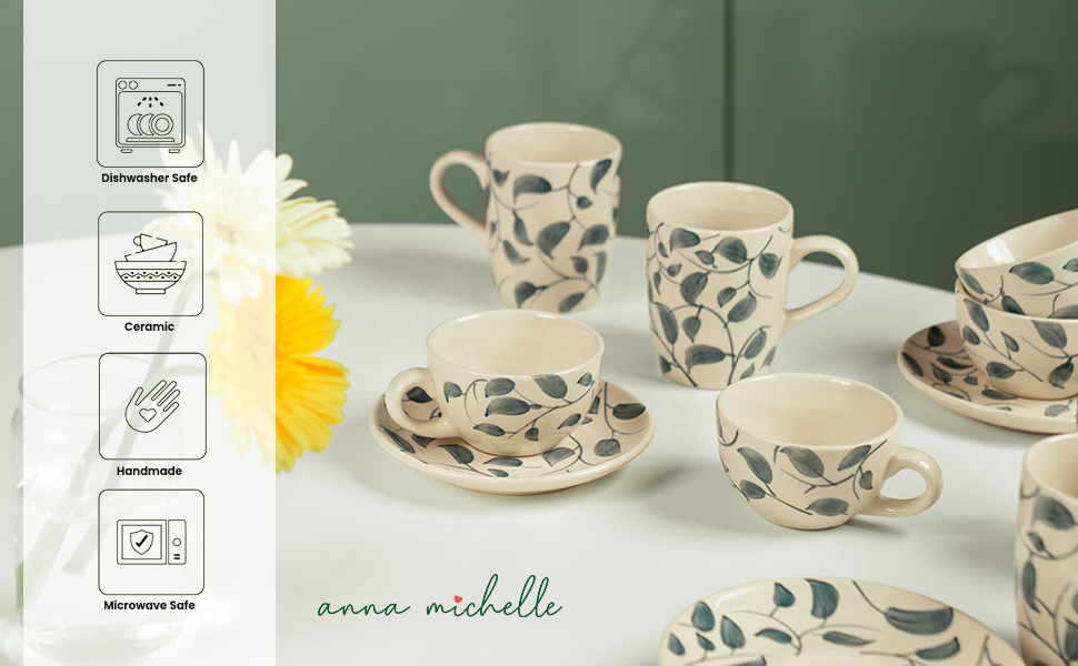 Scroll Handmade & Hand-Painted Stoneware (Set of 4 Mugs) | Lovable Blue