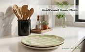 Checked Handmade & Hand-Painted Stoneware Dinner Plates – Set of 4 | Lively Green