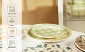 Checked Handmade & Hand-Painted Stoneware Dinner Plates – Set of 4 | Lively Green