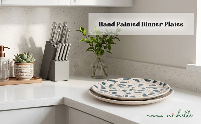 Scroll Handmade & Hand Painted Stoneware Dinner Plates (Set of 4)| Lovable Blue