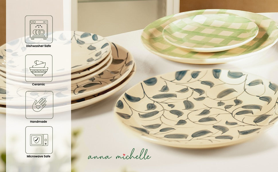 Scroll Handmade & Hand Painted Stoneware Dinner Plates (Set of 4)| Lovable Blue