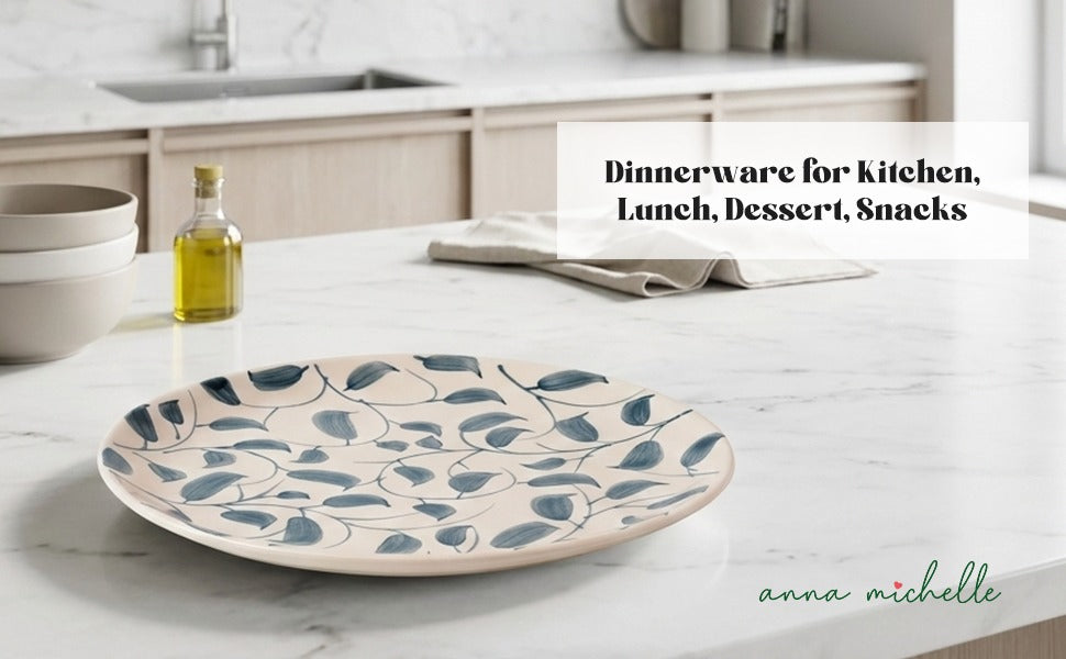 Scroll Handmade & Hand Painted Stoneware Dinner Plates (Set of 4)| Lovable Blue