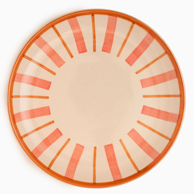 Striped Handmade & Hand-Painted Stoneware Dinner Plates – Set of 4 | Beautiful Rose
