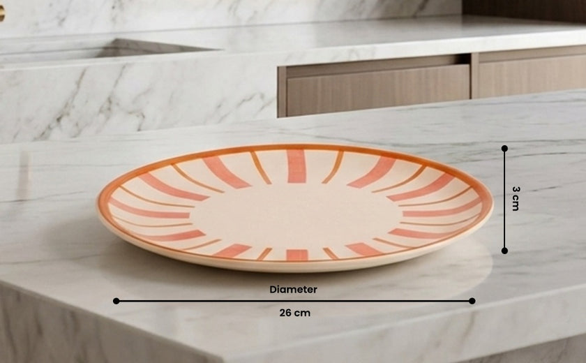 Striped Handmade & Hand-Painted Stoneware Dinner Plates – Set of 4 | Beautiful Rose