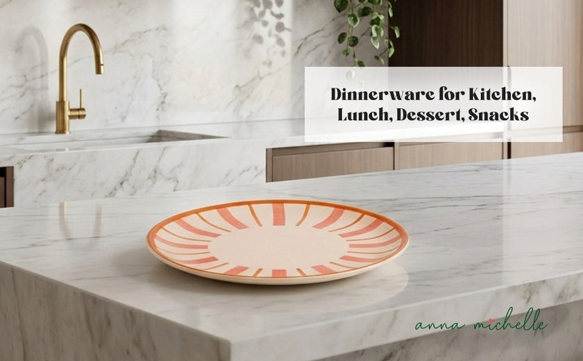 Striped Handmade & Hand-Painted Stoneware Dinner Plates – Set of 4 | Beautiful Rose