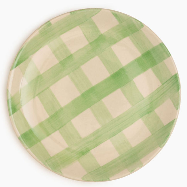 Checked Handmade & Hand-Painted Stoneware Side Plates (Set of 4) | Lively Green
