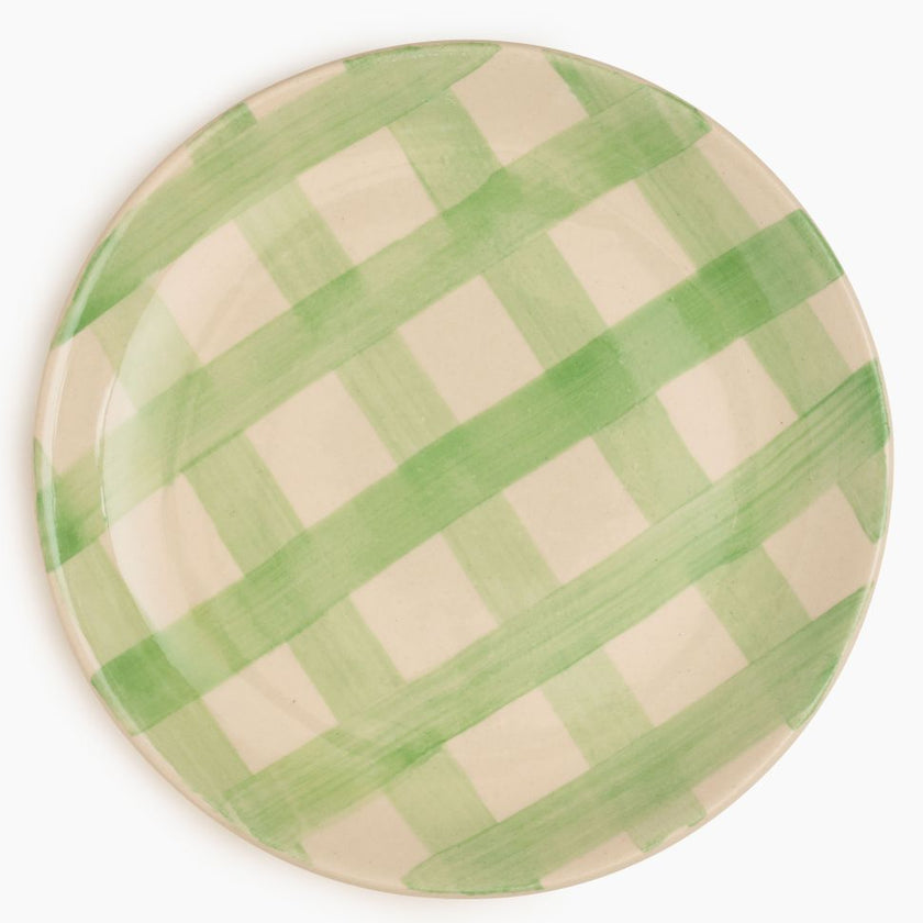 Checked Handmade & Hand-Painted Stoneware Side Plates (Set of 4) | Lively Green