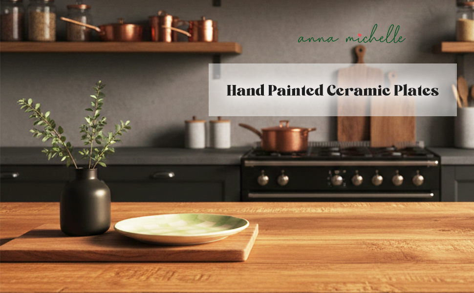 Checked Handmade & Hand-Painted Stoneware Side Plates (Set of 4) | Lively Green