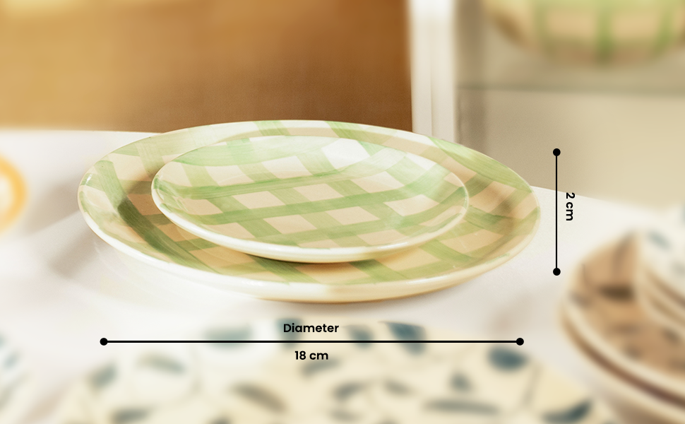 Checked Handmade & Hand-Painted Stoneware Side Plates (Set of 4) | Lively Green