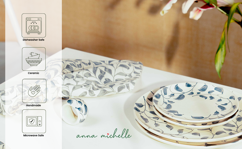 Scroll Handmade & Hand-Painted Stoneware Side Plates (Set of 4)  | Lovable Blue