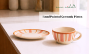 Striped Handmade & Hand-Painted Stoneware Side Plates (Set of 4) | Beautiful Rose