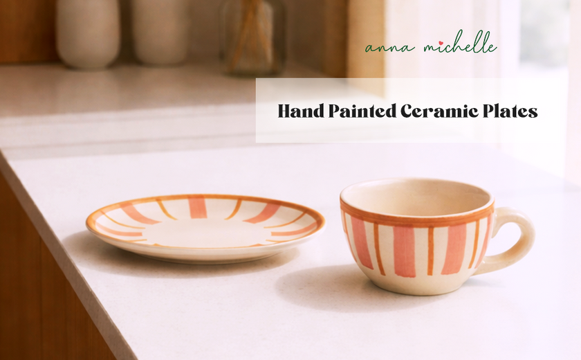 Striped Handmade & Hand-Painted Stoneware Side Plates (Set of 4) | Beautiful Rose