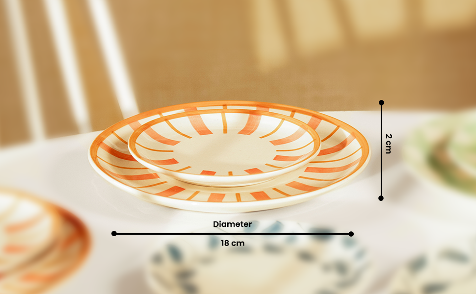 Striped Handmade & Hand-Painted Stoneware Side Plates (Set of 4) | Beautiful Rose
