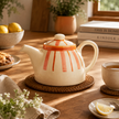 Striped 1,200ml Handmade & Hand-Painted Stoneware Teapot | Beautiful Rose