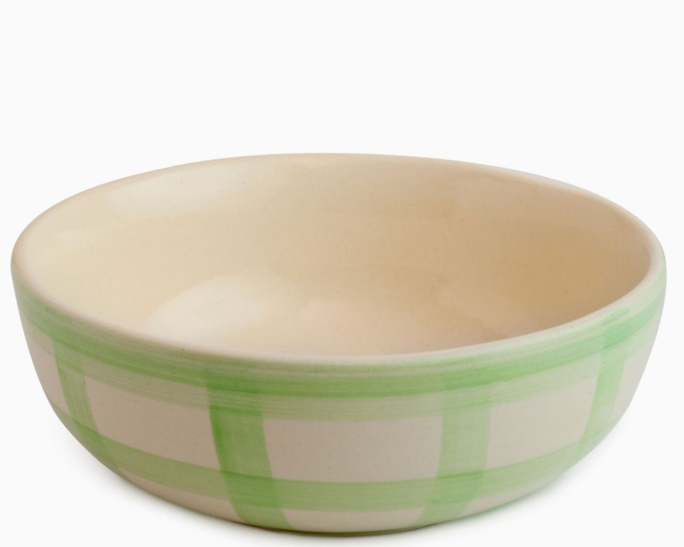 Checked Handmade & Hand-Painted Stoneware Serving Bowls (Set of 2) | Lively Green