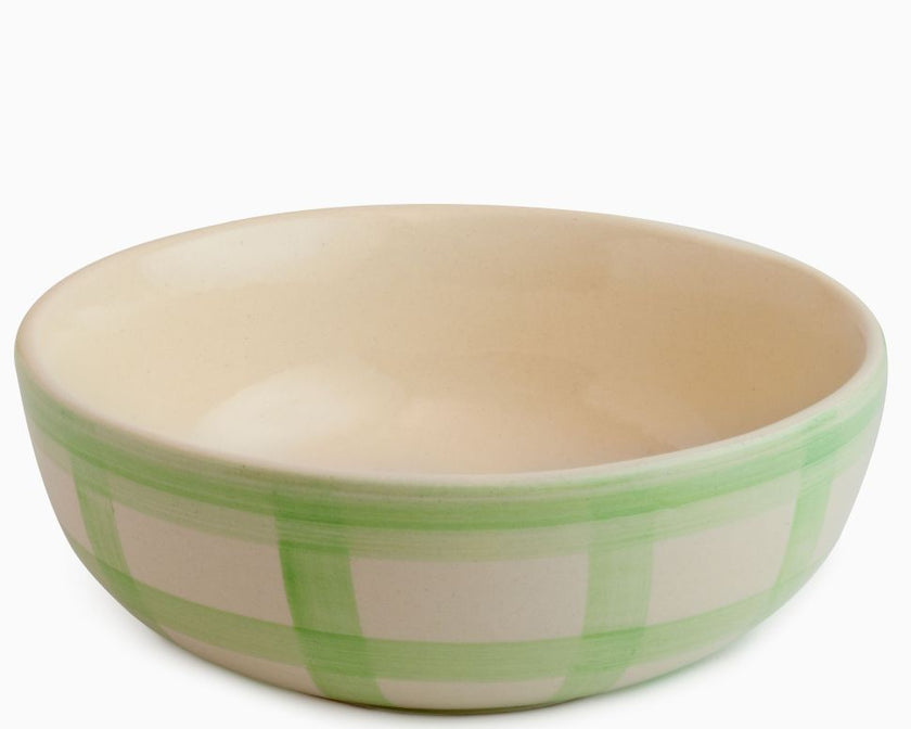 Checked Handmade & Hand-Painted Stoneware Serving Bowls (Set of 2) | Lively Green
