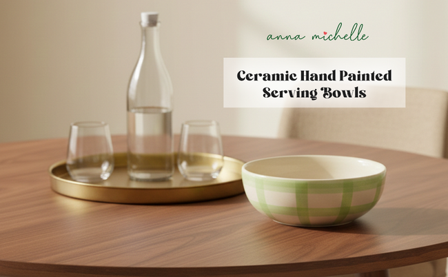 Checked Handmade & Hand-Painted Stoneware Serving Bowls (Set of 2) | Lively Green