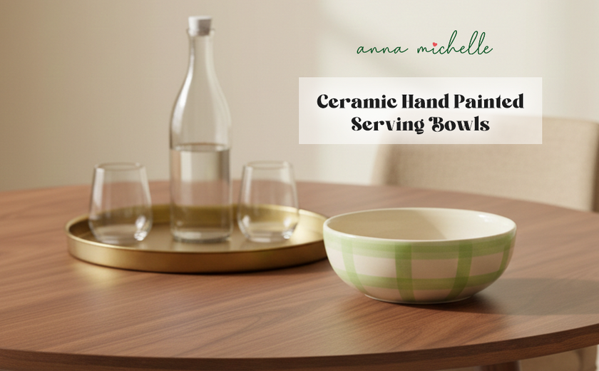 Checked Handmade & Hand-Painted Stoneware Serving Bowls (Set of 2) | Lively Green