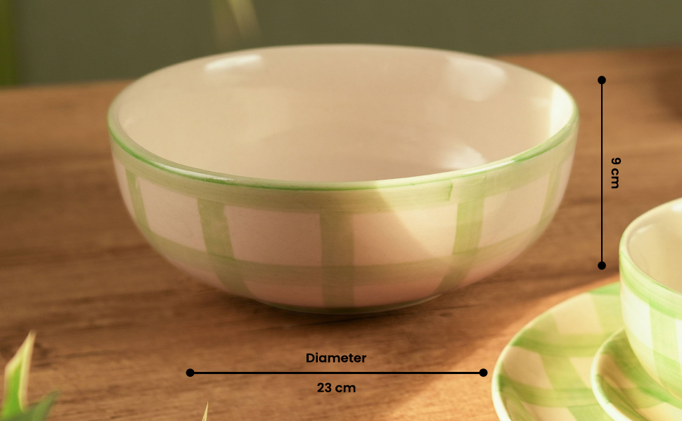 Checked Handmade & Hand-Painted Stoneware Serving Bowls (Set of 2) | Lively Green