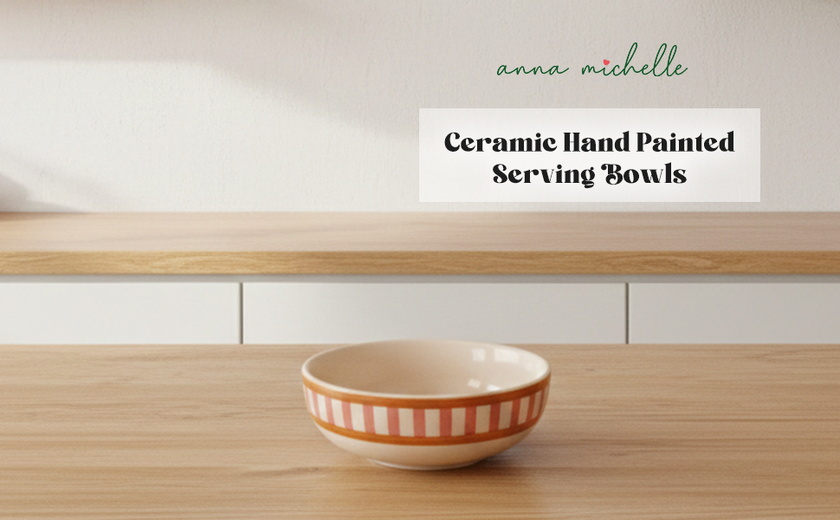 Striped Handmade & Hand-Painted Stoneware Serving Bowls (Set of 2) | Beautiful Rose