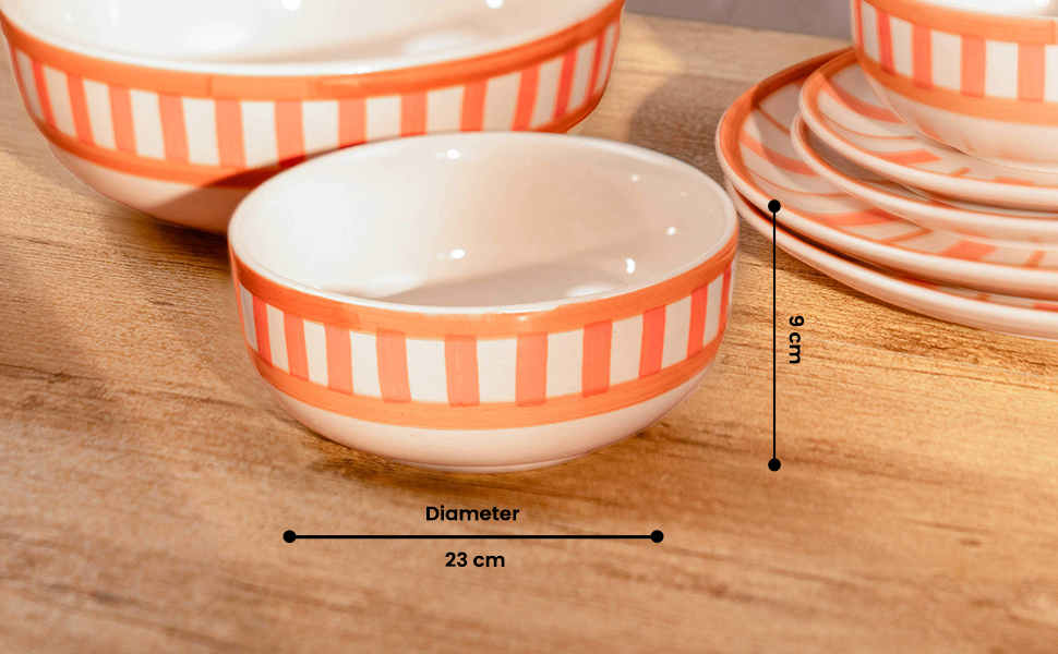 Striped Handmade & Hand-Painted Stoneware Serving Bowls (Set of 2) | Beautiful Rose
