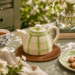 Checked 1,200ml Handmade & Hand-Painted Stoneware Teapot | Lively Green