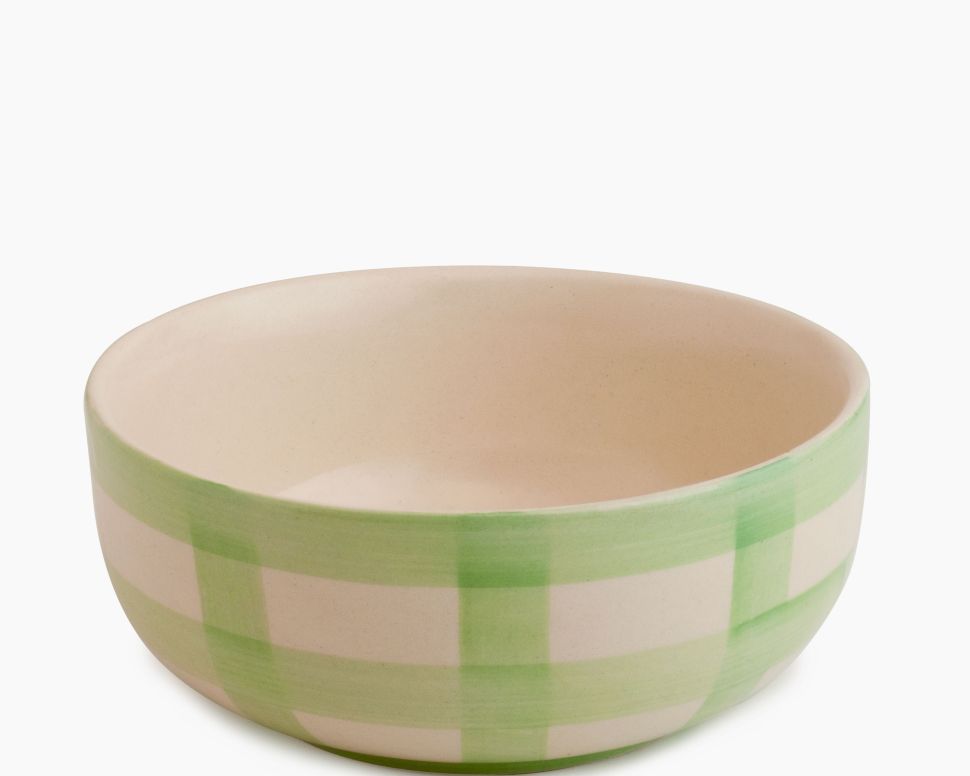Checked Handmade & Hand-Painted Stoneware Cereal Bowls (Set of 4) | Lively Green
