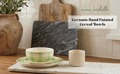 Checked Handmade & Hand-Painted Stoneware Cereal Bowls (Set of 4) | Lively Green