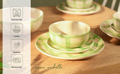 Checked Handmade & Hand-Painted Stoneware Cereal Bowls (Set of 4) | Lively Green