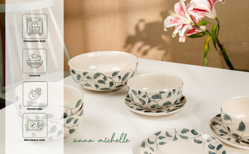 Scroll Handmade & Hand-Painted Stoneware Cereal Bowls (Set of 4) | Lovable Blue