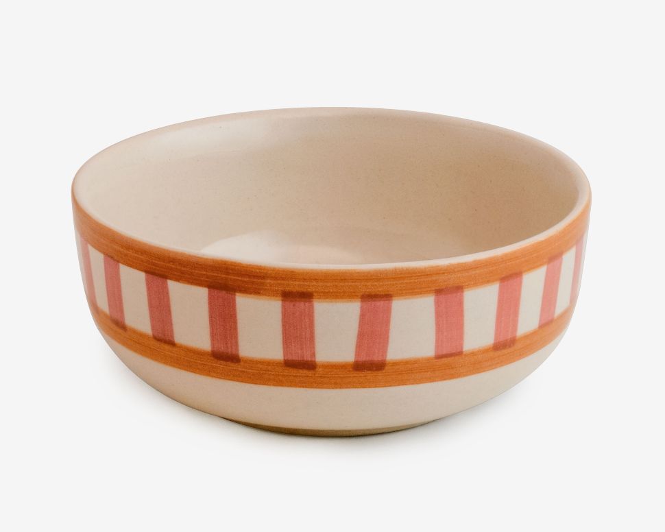 Striped Handmade & Hand-Painted Stoneware Cereal Bowls – Set of 4 | Beautiful Rose