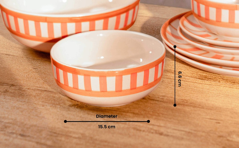 Striped Handmade & Hand-Painted Stoneware Cereal Bowls – Set of 4 | Beautiful Rose
