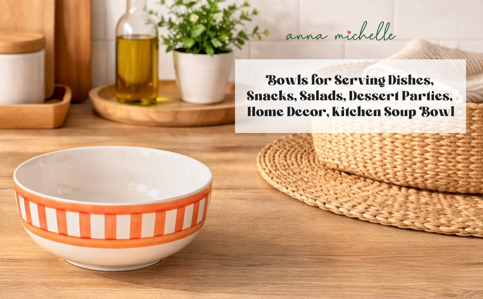Striped Handmade & Hand-Painted Stoneware Cereal Bowls – Set of 4 | Beautiful Rose