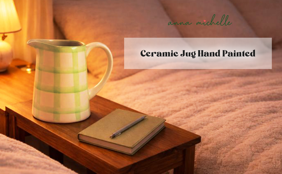Checked Handmade & Hand-Painted Stoneware Jug  1500ml | Lively Green