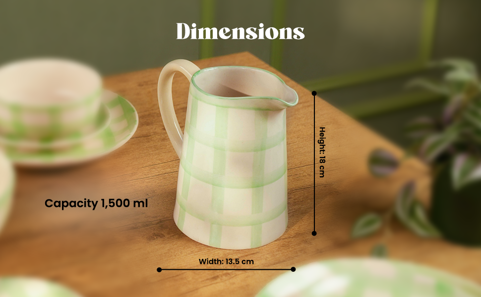 Checked Handmade & Hand-Painted Stoneware Jug  1500ml | Lively Green