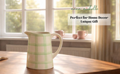 Checked Handmade & Hand-Painted Stoneware Jug  1500ml | Lively Green