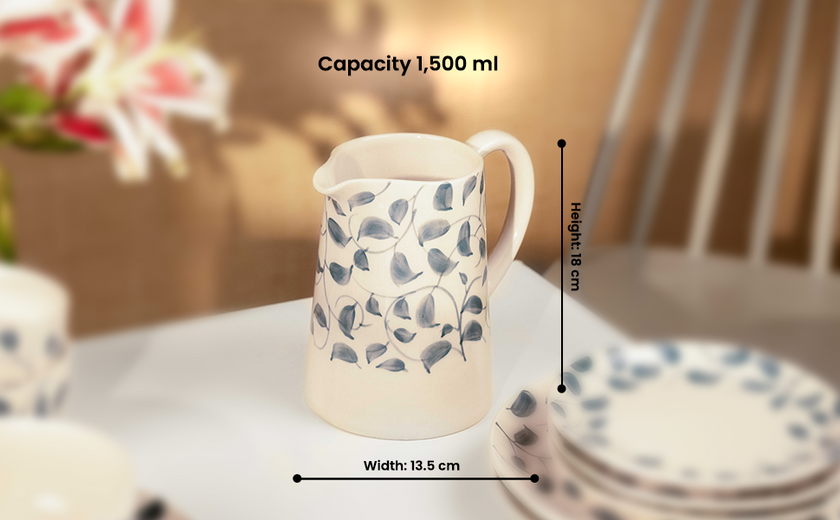 Scroll Handmade & Hand-Painted Stoneware Jug – 1500ml | Lovable Blue