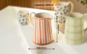 Striped Handmade & Hand-Painted Stoneware Jug 1500ml | Beautiful Rose