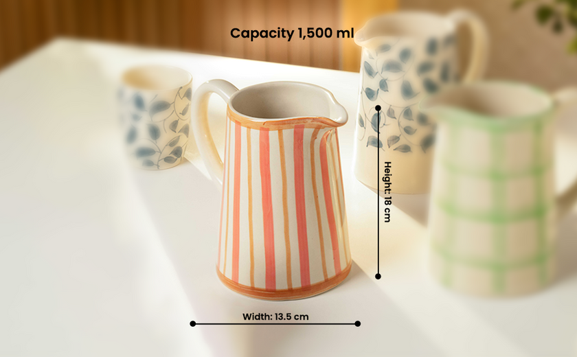 Striped Handmade & Hand-Painted Stoneware Jug 1500ml | Beautiful Rose