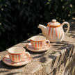 Striped Handmade & Hand-Painted Stoneware (Set of 4) Cups & Saucers | Beautiful Rose