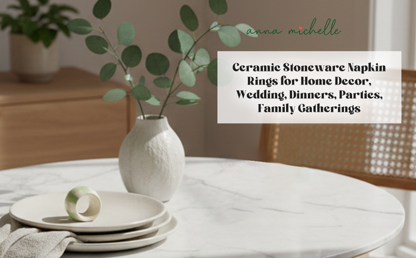 Checked Handmade Stoneware Napkin Rings (Set of 4) | Lively Green