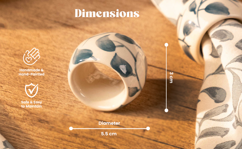 Scroll Handmade Stoneware Napkin Rings Set of 4 | Lovable Blue