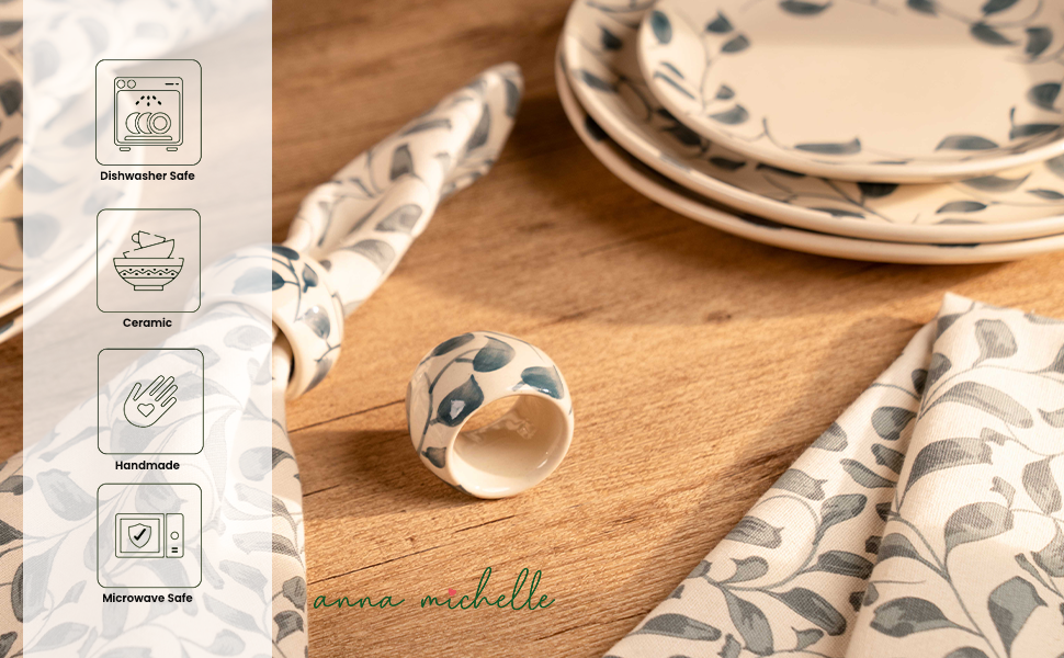 Scroll Handmade Stoneware Napkin Rings Set of 4 | Lovable Blue