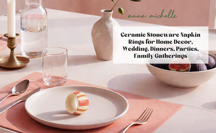 Striped Handmade Stoneware Napkin Rings (Set of 4) | Rose Pink