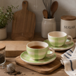 Checked Handmade & Hand-Painted Stoneware (Set of 4) Cups & Saucers | Lively Green