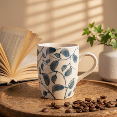 Scroll Handmade & Hand-Painted Stoneware (Set of 4 Mugs) | Lovable Blue