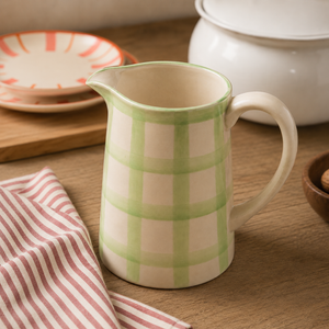 Checked Handmade & Hand-Painted Stoneware Jug  1500ml | Lively Green