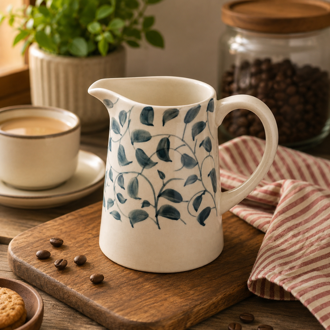 Scroll Handmade & Hand-Painted Stoneware Jug – 1500ml | Lovable Blue