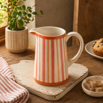 Striped Handmade & Hand-Painted Stoneware Jug 1500ml | Beautiful Rose